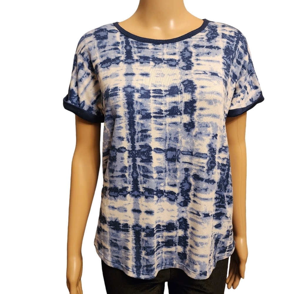 Lucky Brand Blue and White Short Sleeve Sweater